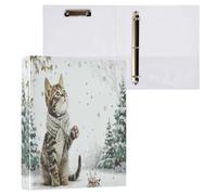 Kcldeci Hardcover 3 Ring Binder for Letter Size Paper,Cute Cat in The Snow 1.5 Inch Round Rings, Binder Organizer for School/Office 1Pack