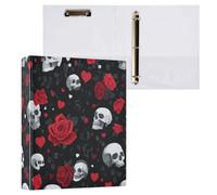 Kcldeci Hardcover 3 Ring Binder for Letter Size Paper,Skull Heart Rose 1.5 Inch Round Rings, Binder Organizer for School/Office 2Pack
