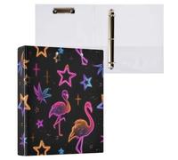 Kcldeci Hardcover 3 Ring Binder,Neon Flamingo Star 1.5 Inch Round Rings Binder Organizer 200 Sheets for Office/Home/Back to School 2Pack