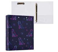 Kcldeci Hardcover 3 Ring Binder,Neon Wolf and Star 1.5 Inch Round Rings Binder Organizer 200 Sheets for Office/Home/Back to School 2Pack