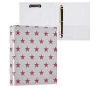 Kcldeci Hardcover 3 Ring Binder,Pink Star Gray 1.5 Inch Round Rings Binder Organizer 200 Sheets for Office/Home/Back to School 1Pack