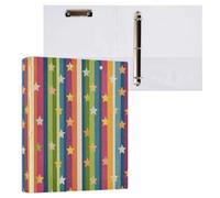 Kcldeci Hardcover 3 Ring Binder,Star Colorful Stripe 1.5 Inch Round Rings Binder Organizer 200 Sheets for Office/Home/Back to School 2Pack