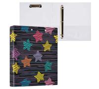 Kcldeci Hardcover 3 Ring Binder,Star on Colorful Stripe 1.5 Inch Round Rings Binder Organizer 200 Sheets for Office/Home/Back to School 1Pack
