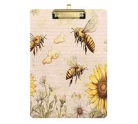 Kcldeci Honeybees Sunflower Acrylic Clipboard A4 Size Clipboards for Classroom Nursing Clip Board Hardboard for Office Supplies, School Gold 12x9in