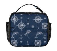 Kcldeci Insulated Lunch Bag Lunch Box Kids Lunch Bags Compass Anchor Dolphin Reusable Lunch Tote Bag LunchBag for Girls Boys School Travel Picnic