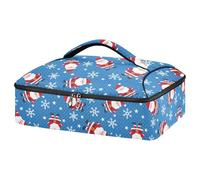 Kcldeci Insulated Thermal Food Carrier Insulated Casserole Carrier for Hot or Cold Food,Christmas Anta Claus and Snowflakes Insulated Tote Bag for Potluck Cookouts Parties Picnic,Lasagna Lugger