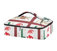 Kcldeci Insulated Thermal Food Carrier Insulated Casserole Carrier for Hot or Cold Food,Christmas Gnome Love Text and Tartan Insulated Tote Bag for Potluck Cookouts Parties Picnic,Lasagna Lugger