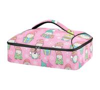 Kcldeci Insulated Thermal Food Carrier Insulated Casserole Carrier for Hot or Cold Food,Christmas Gnome Snowflakes on Pink Insulated Tote Bag for Potluck Cookouts Parties Picnic,Lasagna Lugger