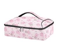 Kcldeci Insulated Thermal Food Carrier Insulated Casserole Carrier for Hot or Cold Food,Cute Pig Pattern with Spirals on Pink Insulated Tote Bag for Potluck Cookouts Parties Picnic,Lasagna Lugger