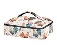 Kcldeci Insulated Thermal Food Carrier Insulated Casserole Carrier for Hot or Cold Food,Cute Roosters and Roses Insulated Tote Bag for Potluck Cookouts Parties Picnic,Lasagna Lugger