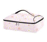 Kcldeci Insulated Thermal Food Carrier Insulated Casserole Carrier for Hot or Cold Food,Daisy Flower and Rainbow on Pink Insulated Tote Bag for Potluck Cookouts Parties Picnic,Lasagna Lugger