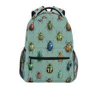 Kcldeci Kids Backpack for Boys Girls Elementary School Backpacks Beetles Bugs on Blue Green Boys Children Bookbags Primary Kindergarten Backpack M