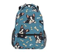 Kcldeci Kids Backpack for Boys Girls Elementary School Backpacks Boston Terrier Puppy and Bones Boys Children Bookbags Primary Kindergarten Backpack M
