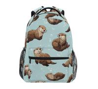 Kcldeci Kids Backpack for Boys Girls Elementary School Backpacks Cartoon Otters on Light Blue Boys Children Bookbags Primary Kindergarten Backpack M