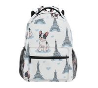 Kcldeci Kids Backpack for Boys Girls Elementary School Backpacks French Bulldog Effiel Tower Boys Children Bookbags Primary Kindergarten Backpack M