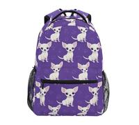 Kcldeci Kids Backpack for Boys Girls Elementary School Backpacks Hite Chihuahua on Purple Boys Children Bookbags Primary Kindergarten Backpack M