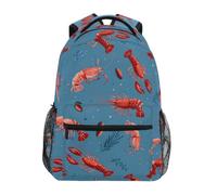 Kcldeci Kids Backpack for Boys Girls Elementary School Backpacks Lobster and Shrimp on Blue Boys Children Bookbags Primary Kindergarten Backpack M