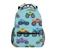 Kcldeci Kids Backpack for Boys Girls Elementary School Backpacks Monster Trucks on A Light Blue Boys Children Bookbags Primary Kindergarten Backpack M