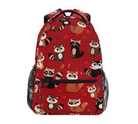 Kcldeci Kids Backpack for Boys Girls Elementary School Backpacks Raccoon Skunk on Red Boys Children Bookbags Primary Kindergarten Backpack M