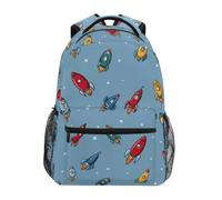 Kcldeci Kids Backpack for Boys Girls Elementary School Backpacks Rocket Adventure on Blue Boys Children Bookbags Primary Kindergarten Backpack M
