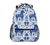 Kcldeci Kids Backpack for Boys Girls Elementary School Backpacks Swedish Folk Art Dala Horse Boys Children Bookbags Primary Kindergarten Backpack S