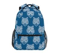 Kcldeci Kids Backpack for Boys Girls Elementary School Backpacks Wolf Head on Blue Boys Children Bookbags Primary Kindergarten Backpack M