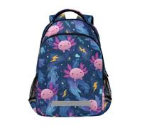 Kcldeci Kids Backpack for Girls Boys Axolotl and Lightning Bolts School Backpacks Elementary Bookbags School Book Bag Travel Daypack