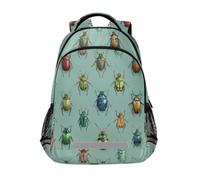 Kcldeci Kids Backpack for Girls Boys Beetles Bugs on Blue Green School Backpacks Elementary Bookbags School Book Bag Travel Daypack