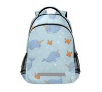 Kcldeci Kids Backpack for Girls Boys Blue Orange Cute Narwhals School Backpacks Elementary Bookbags School Book Bag Travel Daypack