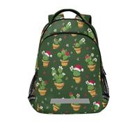 Kcldeci Kids Backpack for Girls Boys Cactus with Santa Hat2 School Backpacks Elementary Bookbags School Book Bag Travel Daypack