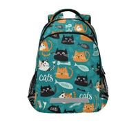 Kcldeci Kids Backpack for Girls Boys Cartoon Cats and Fish Bones School Backpacks Elementary Bookbags School Book Bag Travel Daypack