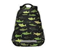 Kcldeci Kids Backpack for Girls Boys Cartoon Green Sharks School Backpacks Elementary Bookbags School Book Bag Travel Daypack