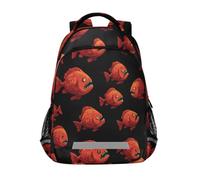 Kcldeci Kids Backpack for Girls Boys Cartoon Red Piranha School Backpacks Elementary Bookbags School Book Bag Travel Daypack