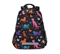 Kcldeci Kids Backpack for Girls Boys Cats Stars Butterflies School Backpacks Elementary Bookbags School Book Bag Travel Daypack