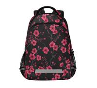Kcldeci Kids Backpack for Girls Boys Cherry Blossoms on Black2 School Backpacks Elementary Bookbags School Book Bag Travel Daypack