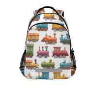 Kcldeci Kids Backpack for Girls Boys Colorful Trains2 School Backpacks Elementary Bookbags School Book Bag Travel Daypack