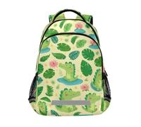 Kcldeci Kids Backpack for Girls Boys Crocodiles Tropical Leave School Backpacks Elementary Bookbags School Book Bag Travel Daypack