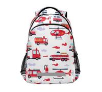 Kcldeci Kids Backpack for Girls Boys Cute Cartoon Fire Trucks School Backpacks Elementary Bookbags School Book Bag Travel Daypack