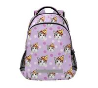Kcldeci Kids Backpack for Girls Boys Cute Cat Face with Pizza School Backpacks Elementary Bookbags School Book Bag Travel Daypack