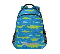 Kcldeci Kids Backpack for Girls Boys Cute Crocodiles with Fish School Backpacks Elementary Bookbags School Book Bag Travel Daypack