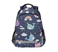 Kcldeci Kids Backpack for Girls Boys Cute Narwhals Rainbows and Stars School Backpacks Elementary Bookbags School Book Bag Travel Daypack