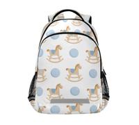 Kcldeci Kids Backpack for Girls Boys Cute Rocking Horse and Ball School Backpacks Elementary Bookbags School Book Bag Travel Daypack