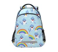 Kcldeci Kids Backpack for Girls Boys Cute Shark Rainbow 2 School Backpacks Elementary Bookbags School Book Bag Travel Daypack