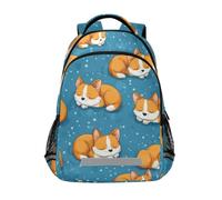 Kcldeci Kids Backpack for Girls Boys Cute Sleepy Corgi School Backpacks Elementary Bookbags School Book Bag Travel Daypack