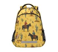 Kcldeci Kids Backpack for Girls Boys Desert Cowboy on Yellow School Backpacks Elementary Bookbags School Book Bag Travel Daypack