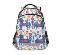 Kcldeci Kids Backpack for Girls Boys Folk Art Dala Horse School Backpacks Elementary Bookbags School Book Bag Travel Daypack