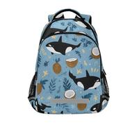 Kcldeci Kids Backpack for Girls Boys Funny Orca and Coconut School Backpacks Elementary Bookbags School Book Bag Travel Daypack