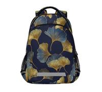 Kcldeci Kids Backpack for Girls Boys Gingko Leaf on Navy Blue School Backpacks Elementary Bookbags School Book Bag Travel Daypack
