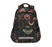 Kcldeci Kids Backpack for Girls Boys Gothic Floral Moon Butterfly School Backpacks Elementary Bookbags School Book Bag Travel Daypack