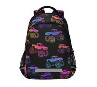 Kcldeci Kids Backpack for Girls Boys Gradient Monster Truck2 School Backpacks Elementary Bookbags School Book Bag Travel Daypack